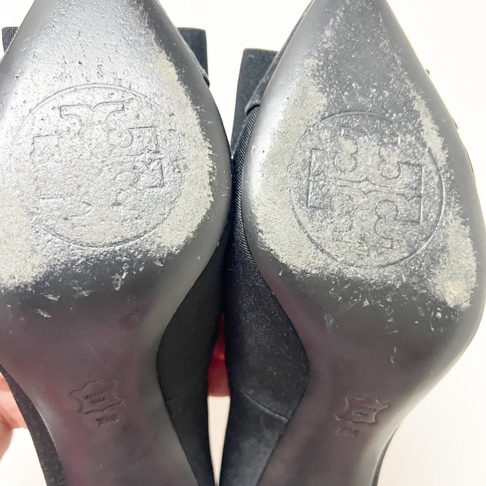 Tory Burch Aria Black Grosgrain Bow Suede Leather Pointed Toe Stiletto Heel 7M - Picture 10 of 13